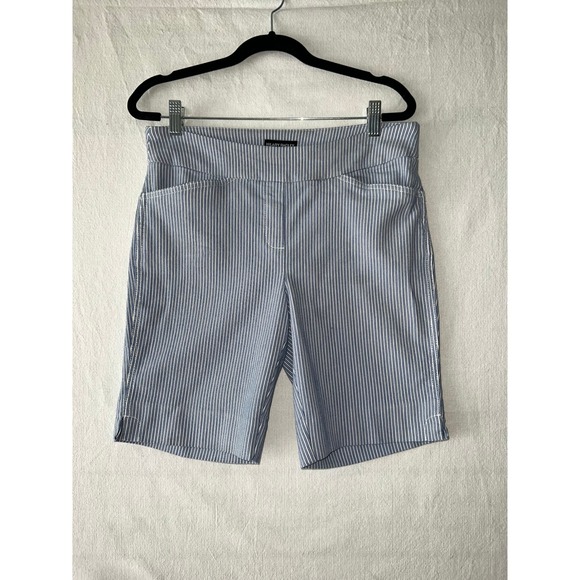 Hilary Radley Pants - Hilary Radley Blue White Striped Pull On Bermuda Shorts Medium Golf Stretchy
